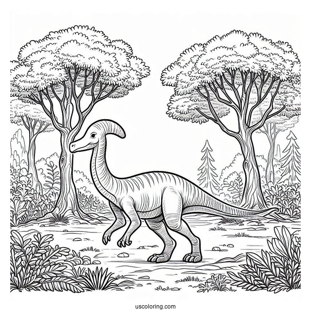 Parasaurolophus Coloring Page Walking In The Forest
