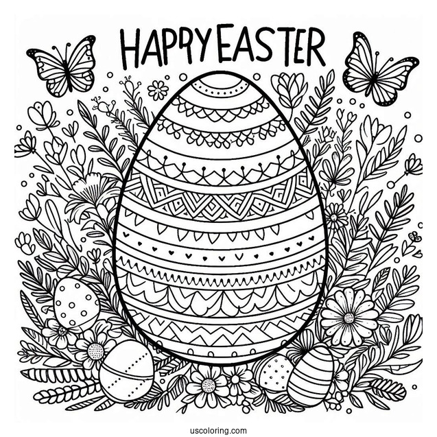 Egg With Happy Easter Coloring Page Words For Kids