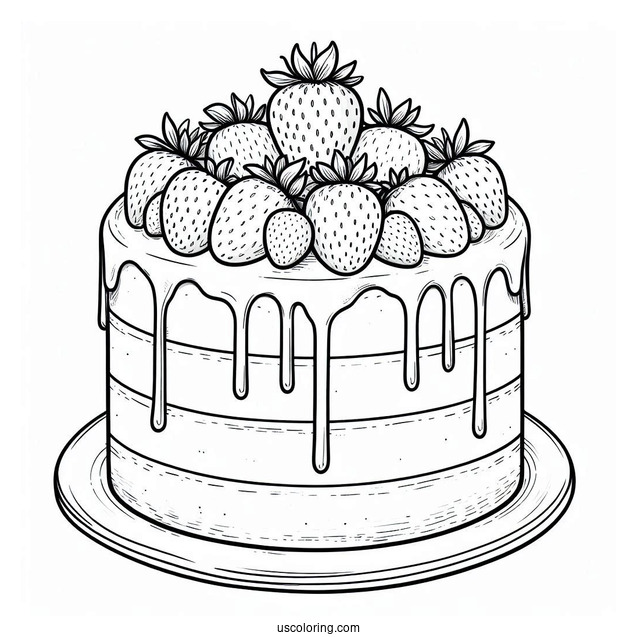 Naked Cake With Strawberry Toppers Coloring Sheet