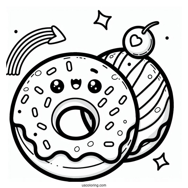 Super Cute Donut Kawaii Coloring Sheet For Kids