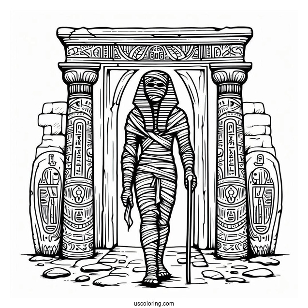 Egyptian Mummy Coloring Page Walking Out Of Tomb