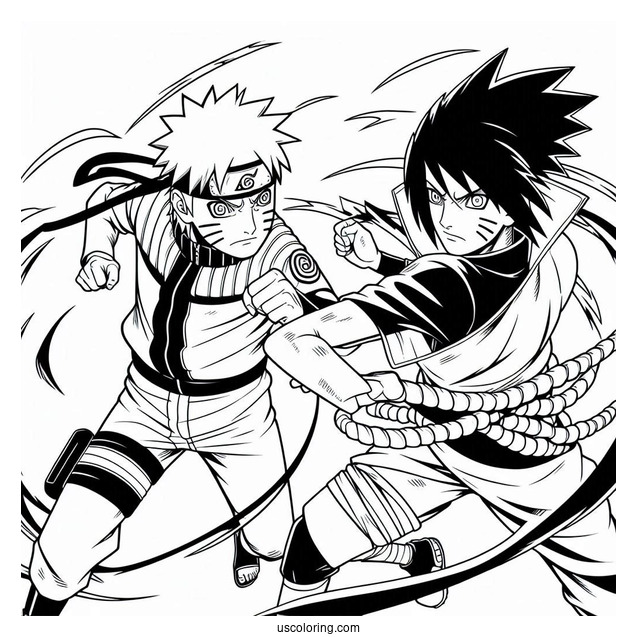 Naruto Fighting Beside Sasuke Coloring Page In Shippuden