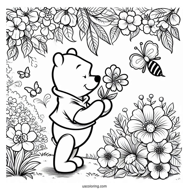 Winnie The Pooh Smelling Spring Coloring Page Flowers For Kids
