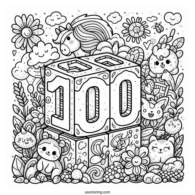Detailed 100 Numberblocks Coloring Page