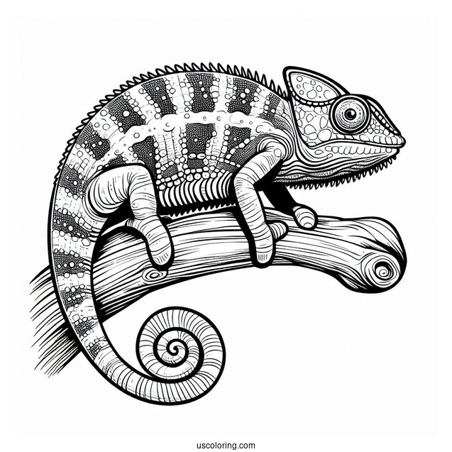 Chameleon Lizard Coloring Page On Edge Of Stick Coloring Sheet