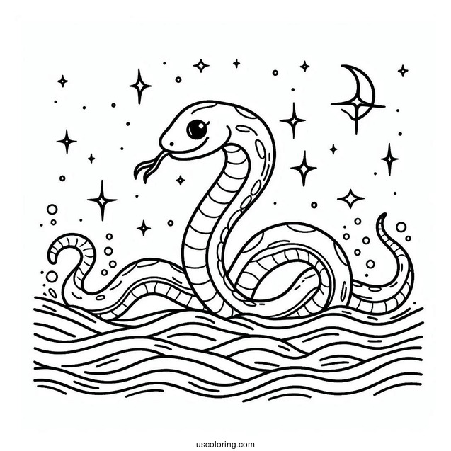 Coloring Page Of a Sea Snake In The Water