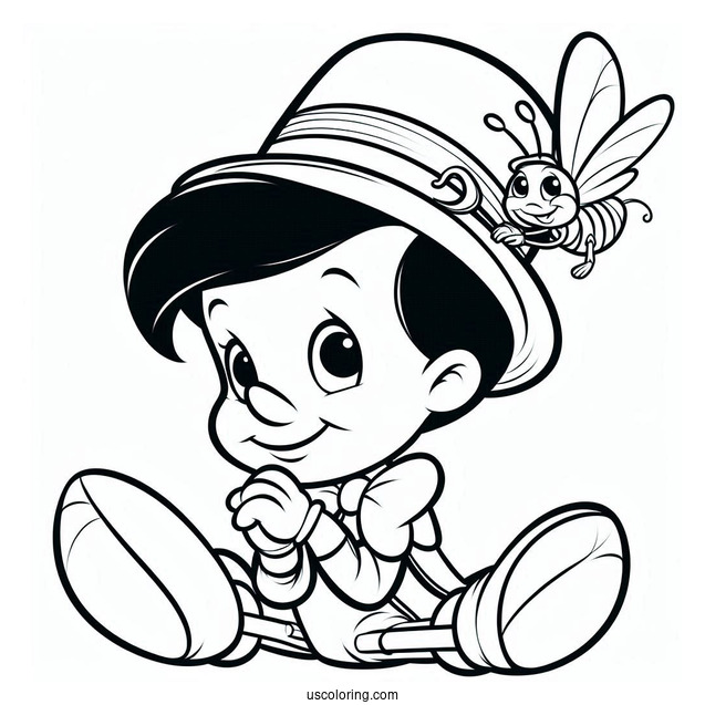 Pinocchio Coloring Page Of Jiminy Cricket Wearing Top Hat For Preschoolers