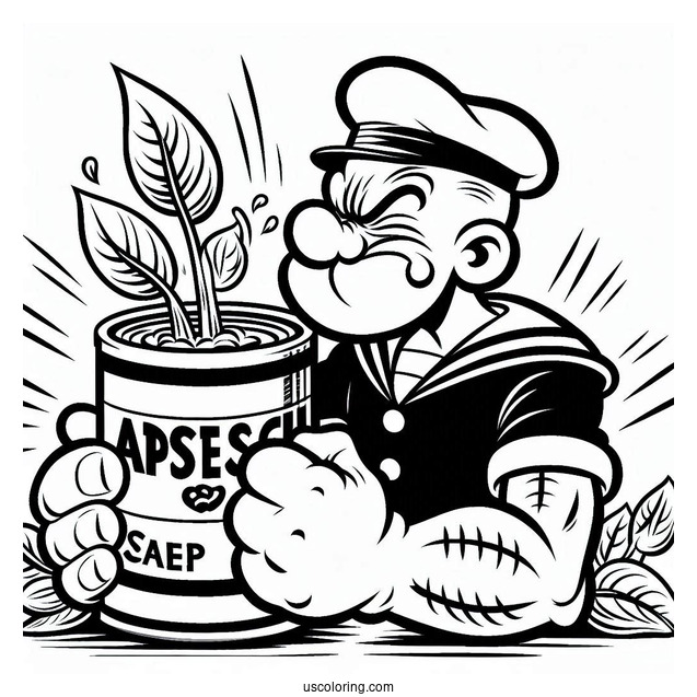 Popeye Coloring Page Squeezing Spinach Out Of Can