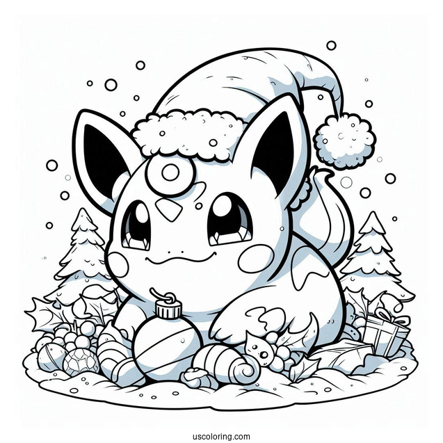Pokemon Christmas Coloring Page Card With Bulbasaur