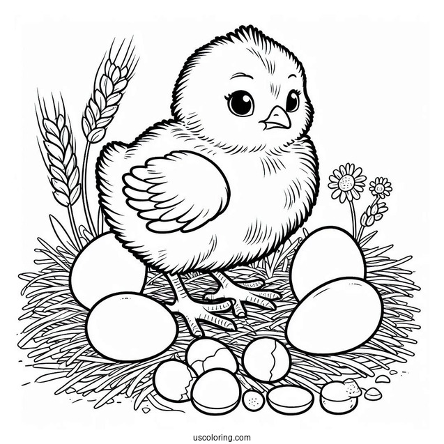 Hatched Chick On Farm To Color