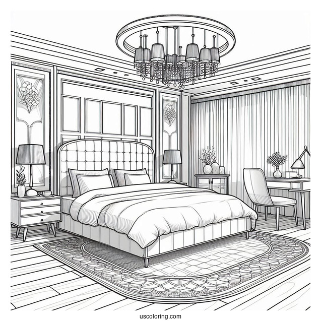 Sleek Modern Bedroom Coloring Page