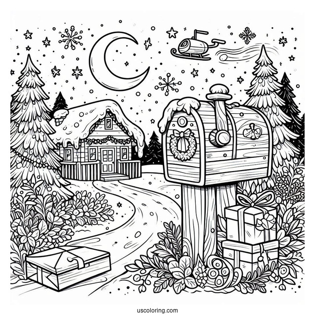North Pole Coloring Page Express Mailbox
