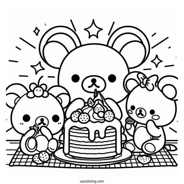 Rilakkuma Coloring Page Eating Dessert With Kiiroitori And Korilakkuma For Kids