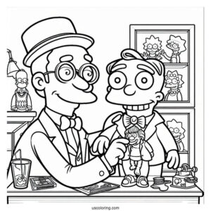 Simpsons Coloring Pages Of Mr Smithers In Front Of His Doll Collection