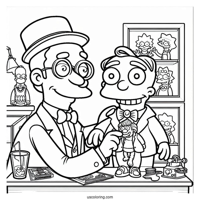 Simpsons Coloring Pages Of Mr Smithers In Front Of His Doll Collection
