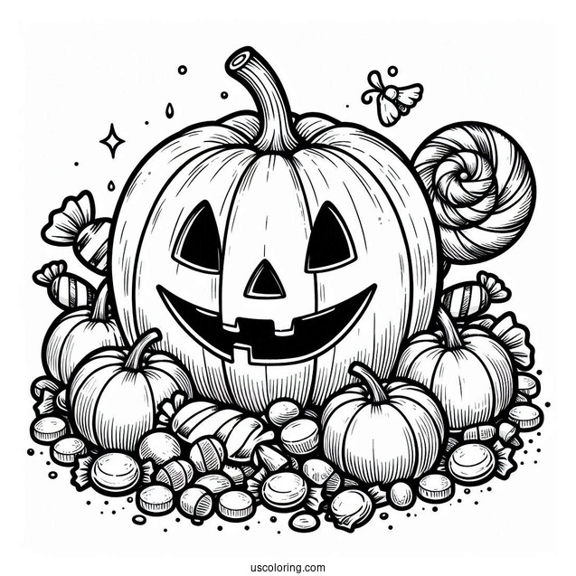 Pumpkin Coloring Page Of Jack O Lantern Full Of Candies