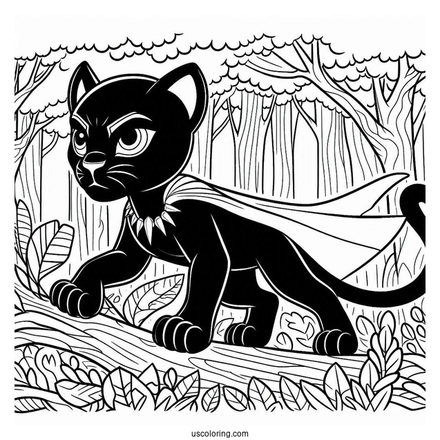 Black Panther In The Forest Coloring In