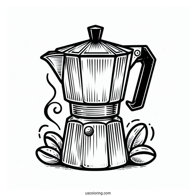 Coffee Coloring Pages Of Easy Outline Of Moka Coffee Pot