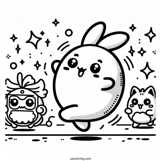 Tamagotchi Coloring Page Of Mametchi Skipping While Chamametchi And Happyhappytchi Watches From The Side