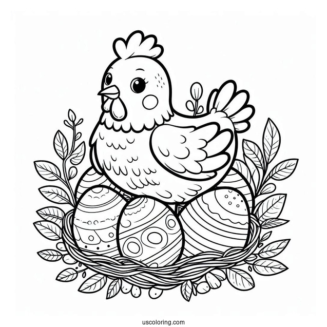 Chicken Nesting On Eggs Coloring Page