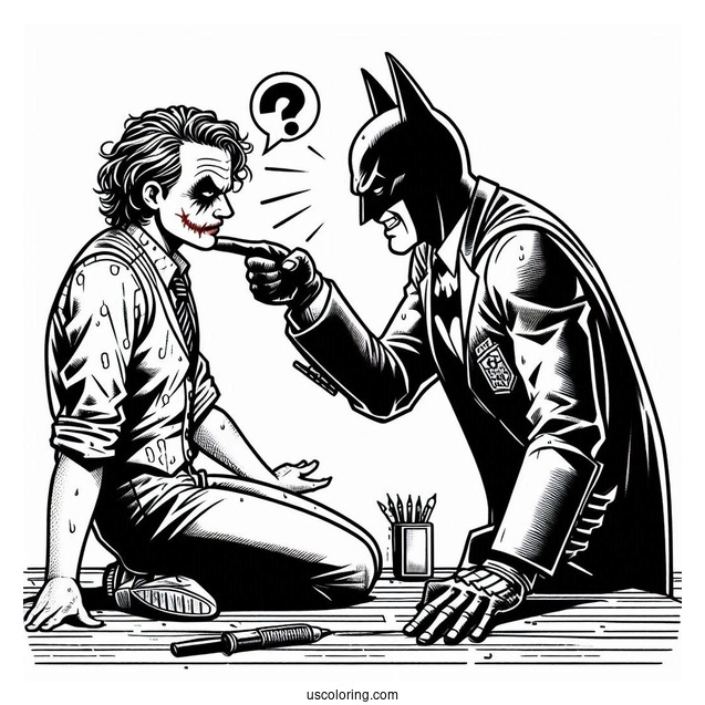 Batman Interrogating The Joker Coloring Sheet