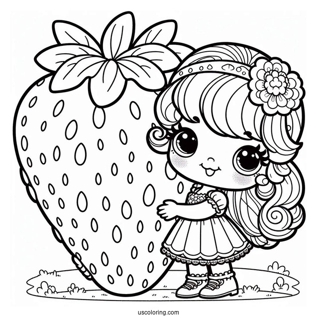 Strawberry Shortcake Coloring Page Holding Giant Strawberry