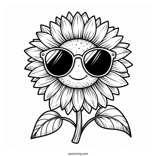 Cool Sunflower Wearing Sunglasses For Coloring