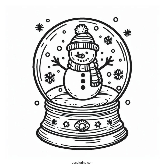 Coloring Page Of a Snowman In Snowglobe