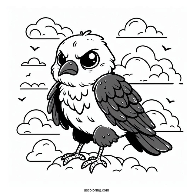 Angry Baby Raven Coloring Page In The Sky For Preschoolers