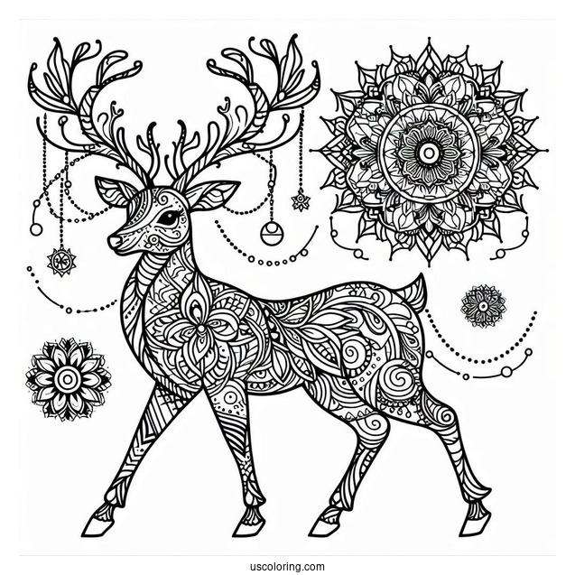 Reindeer Mandala Coloring Sheet For Relaxation