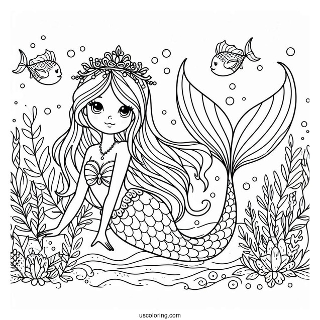 Mermaid Princess Coloring Page Under The Sea