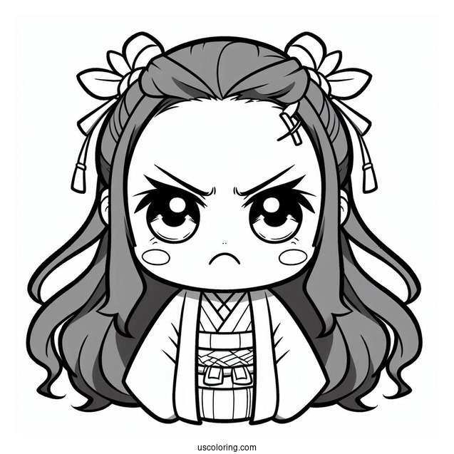 Angry Chibi Nezuko Coloring Page For Preschoolers