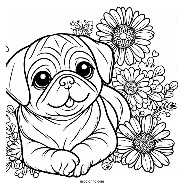 Coloring Page Of Pug With Tilted Head