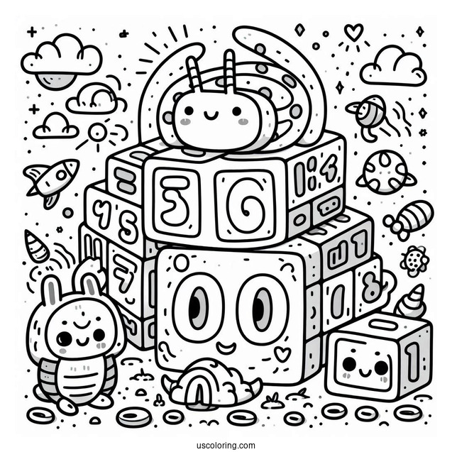 Detailed 100 Numberblocks Coloring Page