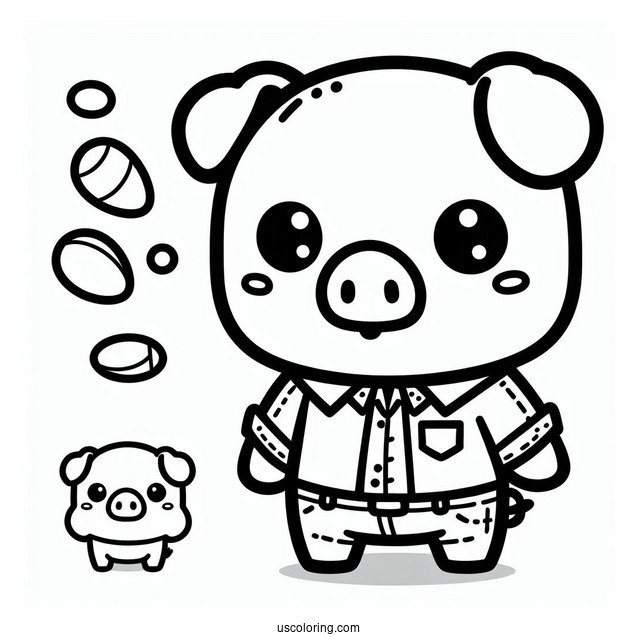 Simple Kawaii Pig Wearing A Shirt Coloring Sheet For Preschoolers