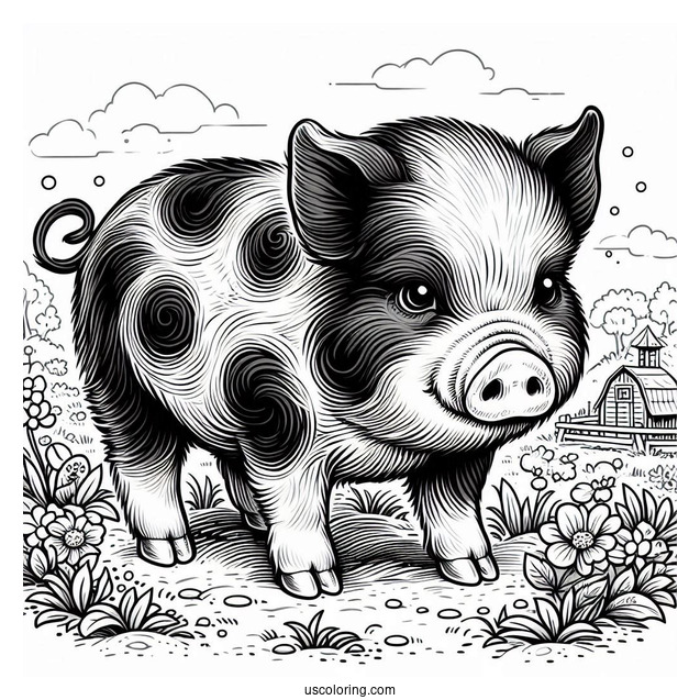 Bentheim Black Pied Pig On Farm