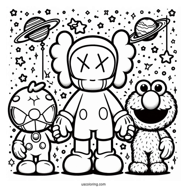 KAWS Coloring Page Astro Boy, Elmo, And Pinocchio For Kids