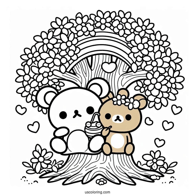 Rilakkuma Coloring Page Of Korilakkuma And Chairoikoguma On A Tree
