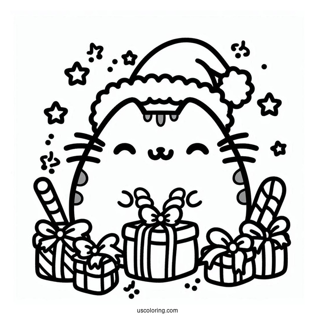 Pusheen Merry Christmas Coloring Page