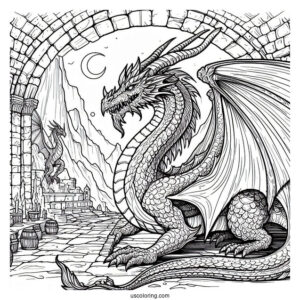 Ferocious Looking Dragon In Dungeon To Color