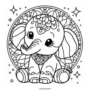 Baby Elephant Stained Glass Coloring Page