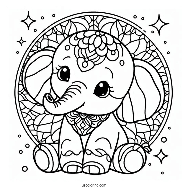 Baby Elephant Stained Glass Coloring Page