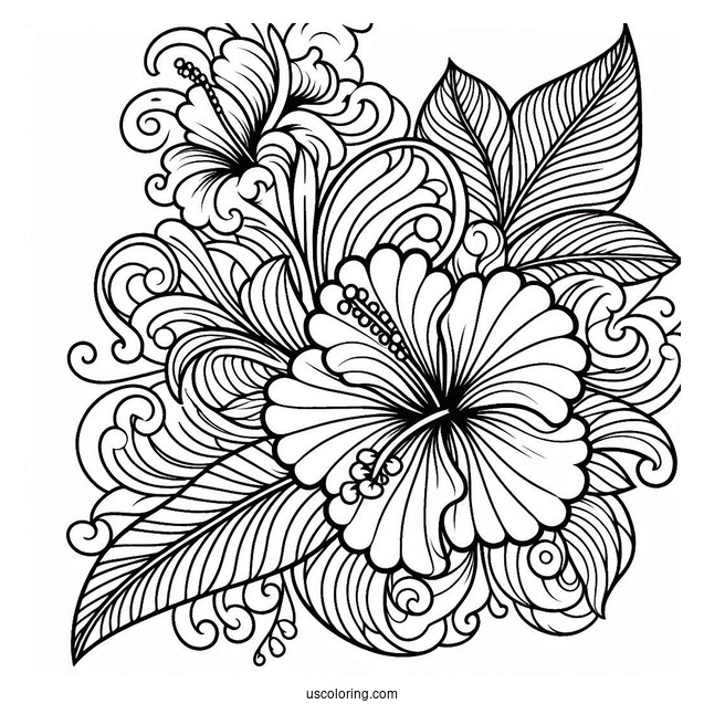 Intricate Hibiscus Pattern Coloring Page