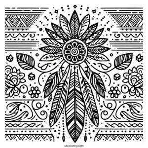 Native American Coloring Page Pattern On Fabric