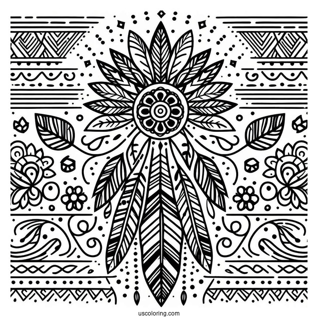 Native American Coloring Page Pattern On Fabric