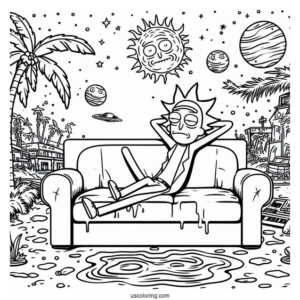 Rick and Morty Coloring Page Of Summer On A Couch Sinking Into The Floor