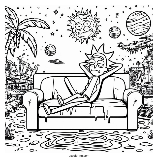 Rick and Morty Coloring Page Of Summer On A Couch Sinking Into The Floor