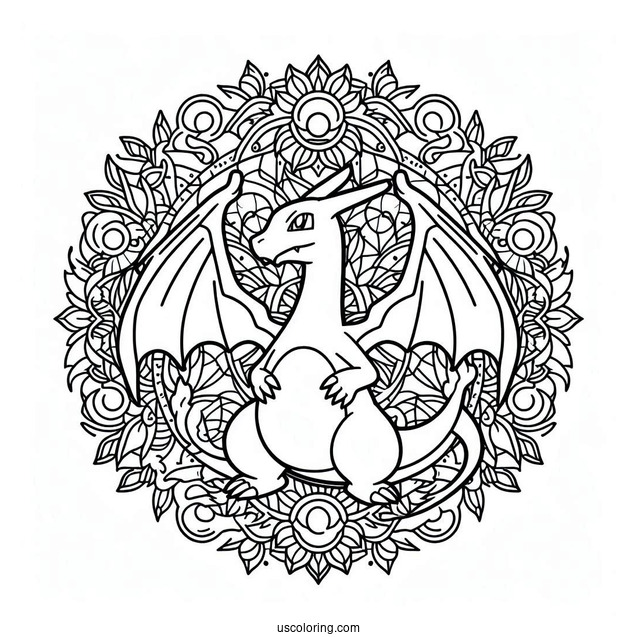 Coloring Page of Charizard Mandala