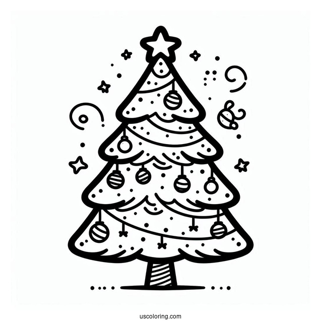 Simple Outline Of a Christmas Tree With Decorations