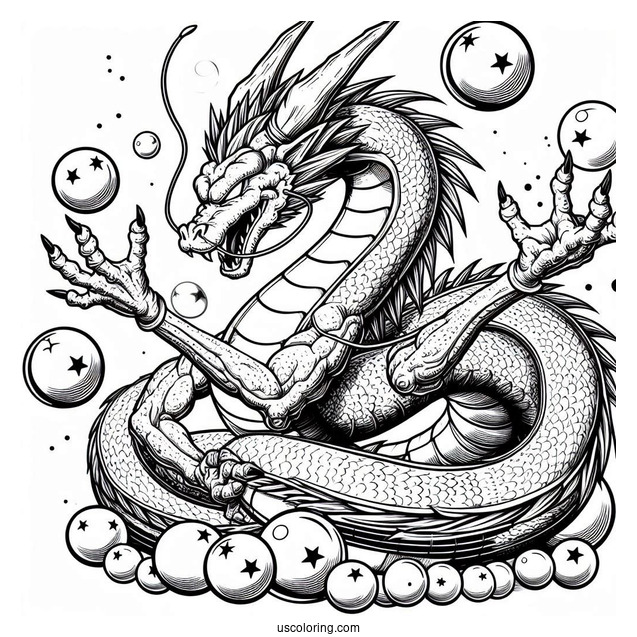 Detailed Shenron Dragon With Balls Coloring Page